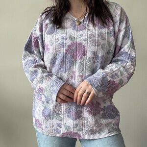 Vintage Purple Floral Patterned Knit Sweater